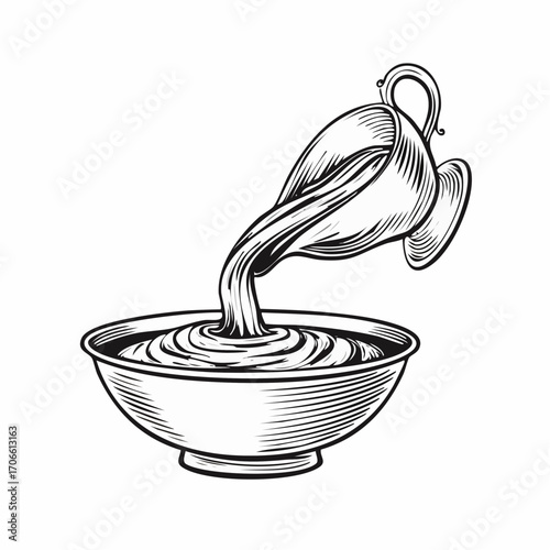 Gravy Pouring from Boat in Simple Line Art Design