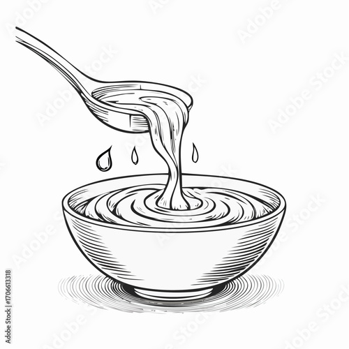 Gravy Pouring from Boat in Simple Line Art Design