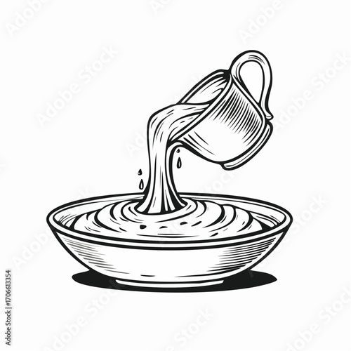 Gravy Pouring from Boat in Simple Line Art Design