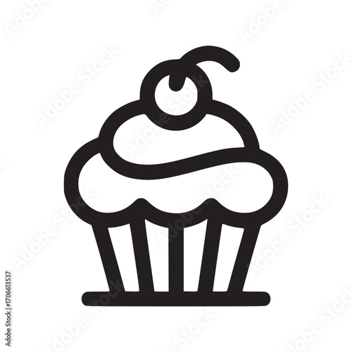 Illustration of a cupcake the cupcake has frosting and a cherry on top it is a simple, minimalist design, perfect for icons, logos, or other graphic design projects