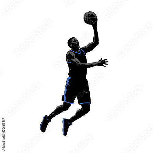 Silhouette a basketball player dunking