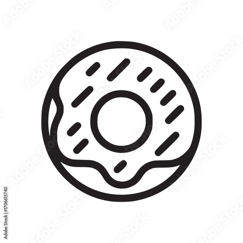 Illustration of a donut the donut is drawn with a thick black line and has a simple, minimalist design, making it suitable for use as an icon or graphic element