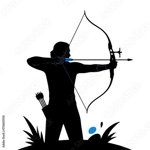 Silhouette an archer aiming a bow and arrow
