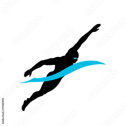 Silhouette a swimmer in a dynamic pose