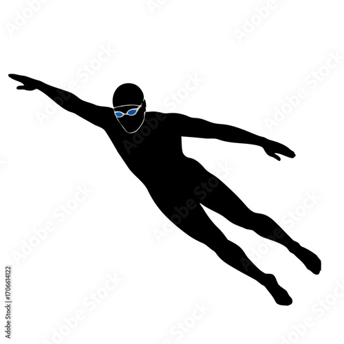 Silhouette a swimmer in action
