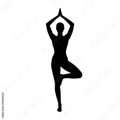 Silhouette a woman in tree pose yoga