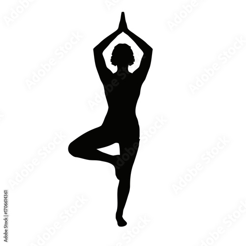 Silhouette a woman performing yoga tree pose