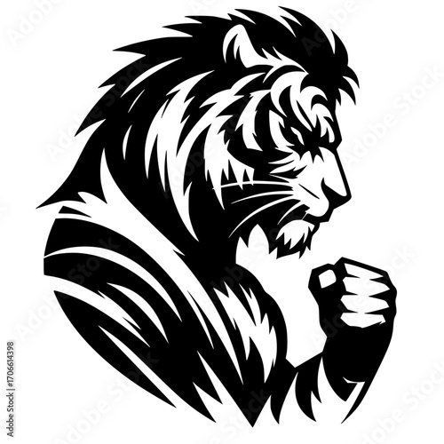 Retrato de silueta de un tigre luchando
