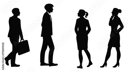 Vector Silhouettes of Business People PNG Isolated on Transparent Background