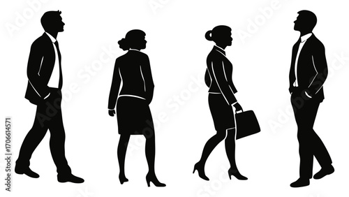 Vector Silhouettes of Business People PNG Isolated on Transparent Background