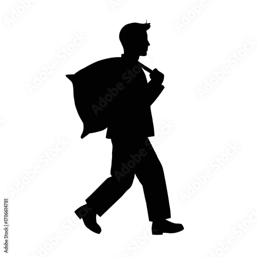 Silhouette a man carrying a sack over his shoulder
