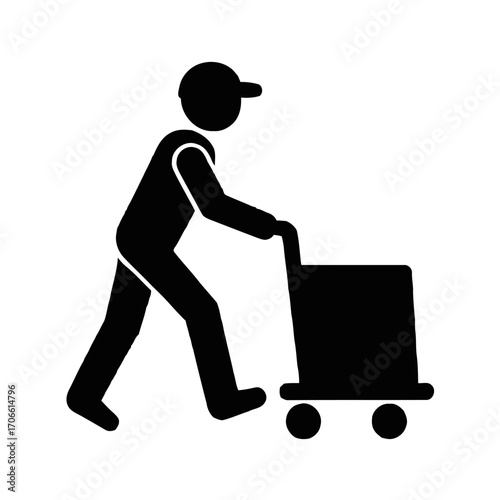Delivery person pushing a cart