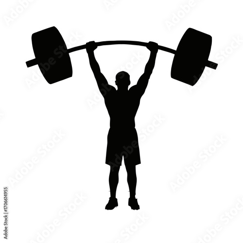 Silhouette a man lifting a barbell overhead