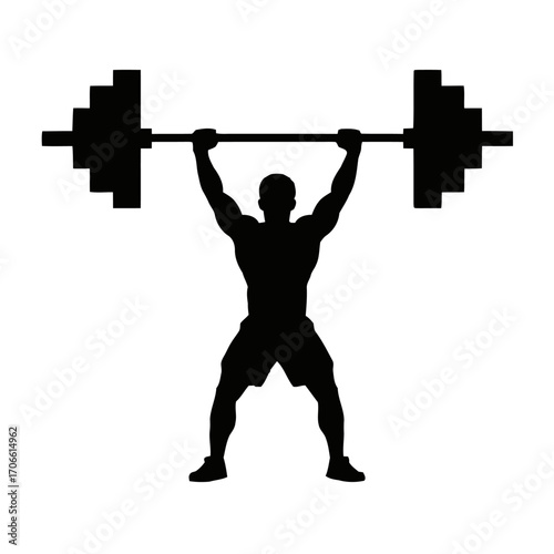 Silhouette a man lifting a barbell overhead
