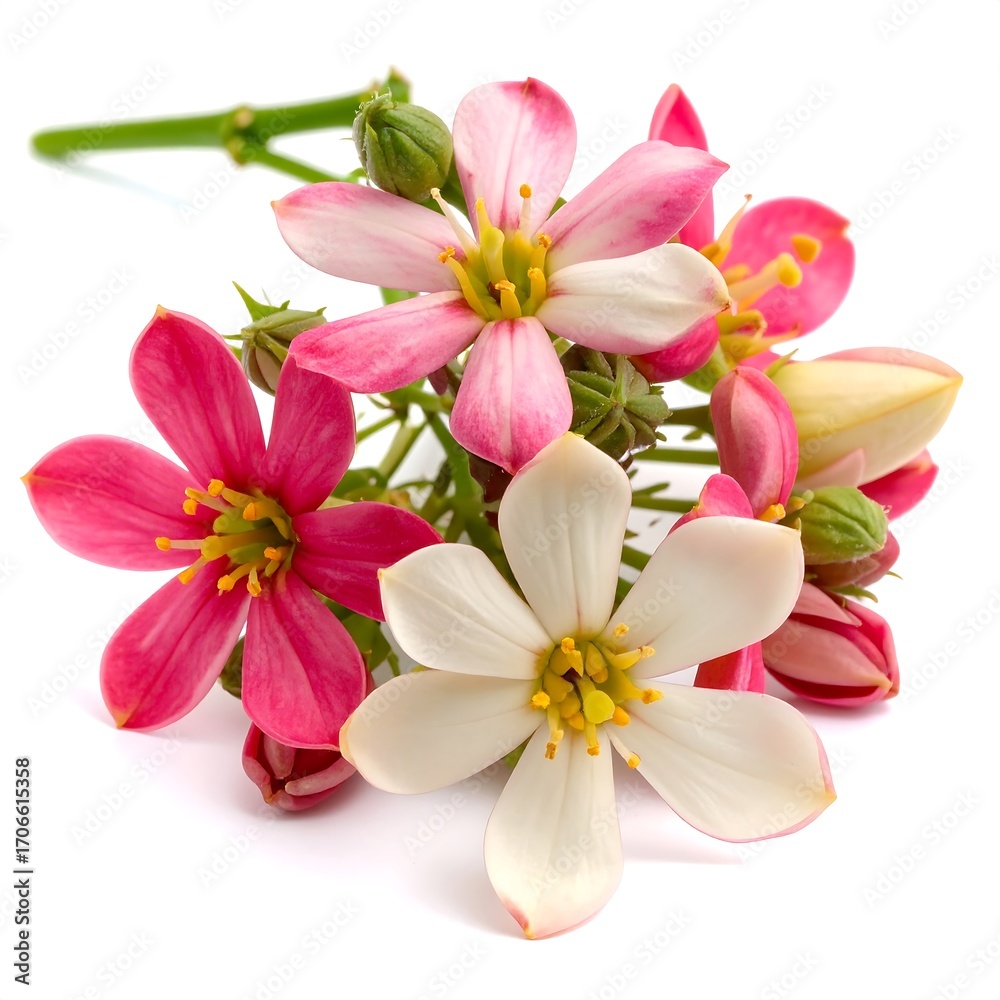 Fototapeta premium Pink and white flowers, clustered close together, on stems