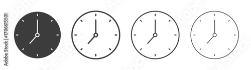 Time clock icons set vectors graphic designs