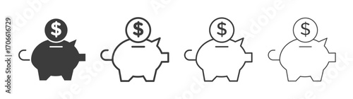 Piggy bank icons set vectors graphic designs