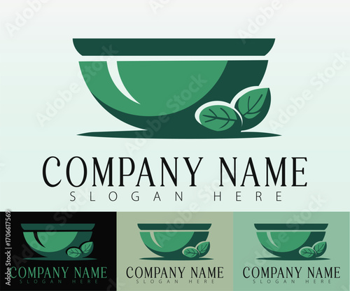 An artistic illustration featuring a bowl and a fresh green sprig.