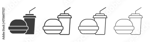 Hamburger soda icons set vectors graphic designs