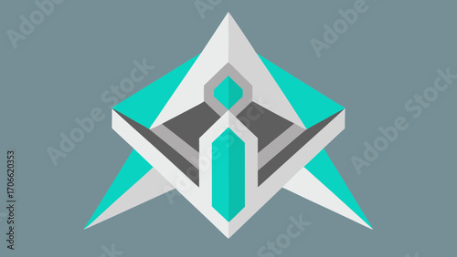 Geometric Abstract Shape with Teal and White Accents on Gray Background vector illustration