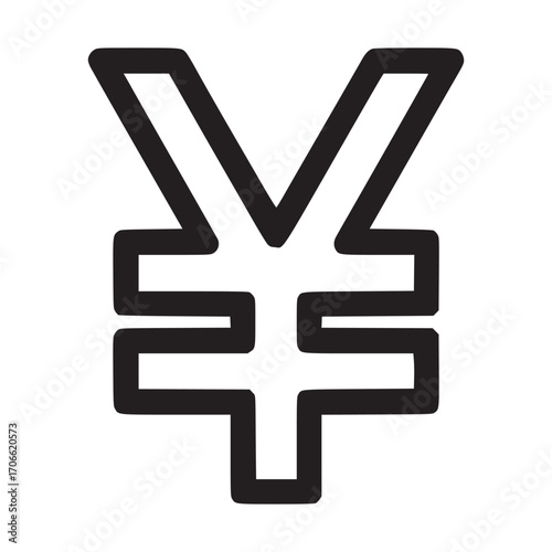 Vector art of an icon of a yen sign, representing currency, finance, and economic transactions, commonly used in financial contexts and digital interfaces for payment and investment
