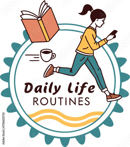 A creative design celebrating daily life routines—reading, coffee, exercise, and balance. Perfect for those who love structure, motivation, and mindful living every day.