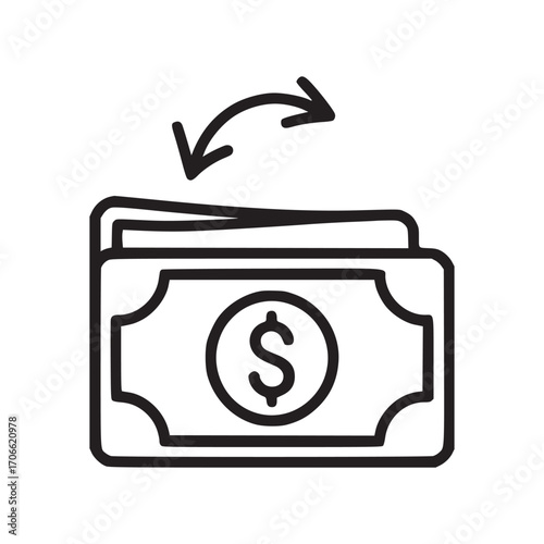 Vector art of money exchange icon minimalist design of the dollar bill with arrows simple vector illustration of money transfer for financial and business concepts