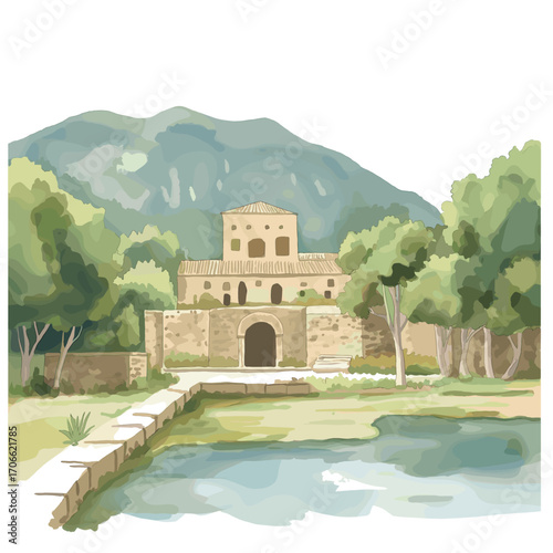 Butrint. Butrint watercolor vector illustration