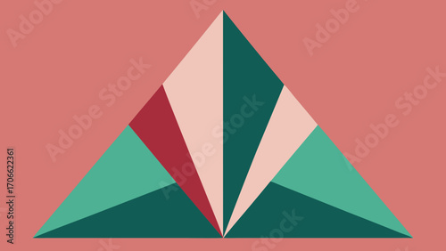 Stylized Geometric Triangle with Fanning Lines in Teal Pink and Maroon vector illustration