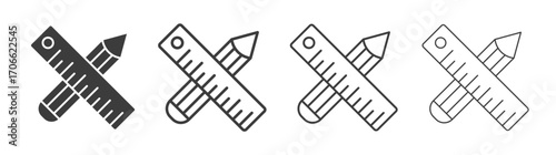 Pencil and ruler icons set vectors graphic designs