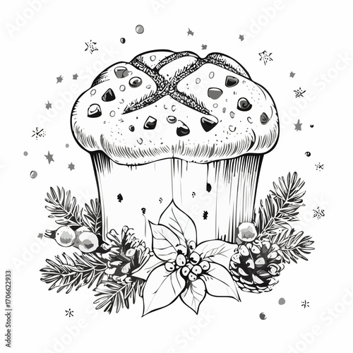 line art panettone illustration festive christmas sweet treat