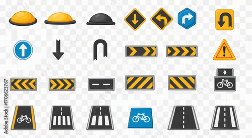 Collection of road safety signs traffic signs and road markings for driving safety and traffic control system vector