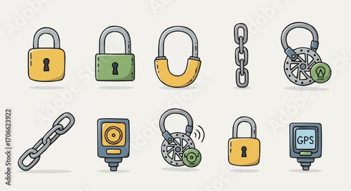 Collection of security locks and chains vector illustration for safety and protection themes design ideas vector