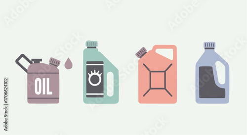 Illustration of oil containers and fuel cans for automotive and industrial use with different designs vector