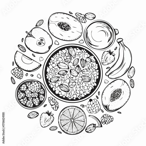 healthy muesli breakfast with oats and fruits in vector