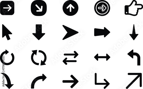 Arrow set icons, Arrow 20 black icons, Arrow vector collection, Modern simple arrows, Vector Cursor illustration