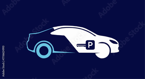 Find parking spot with car key logo for car parking app and parking management system solution service vector