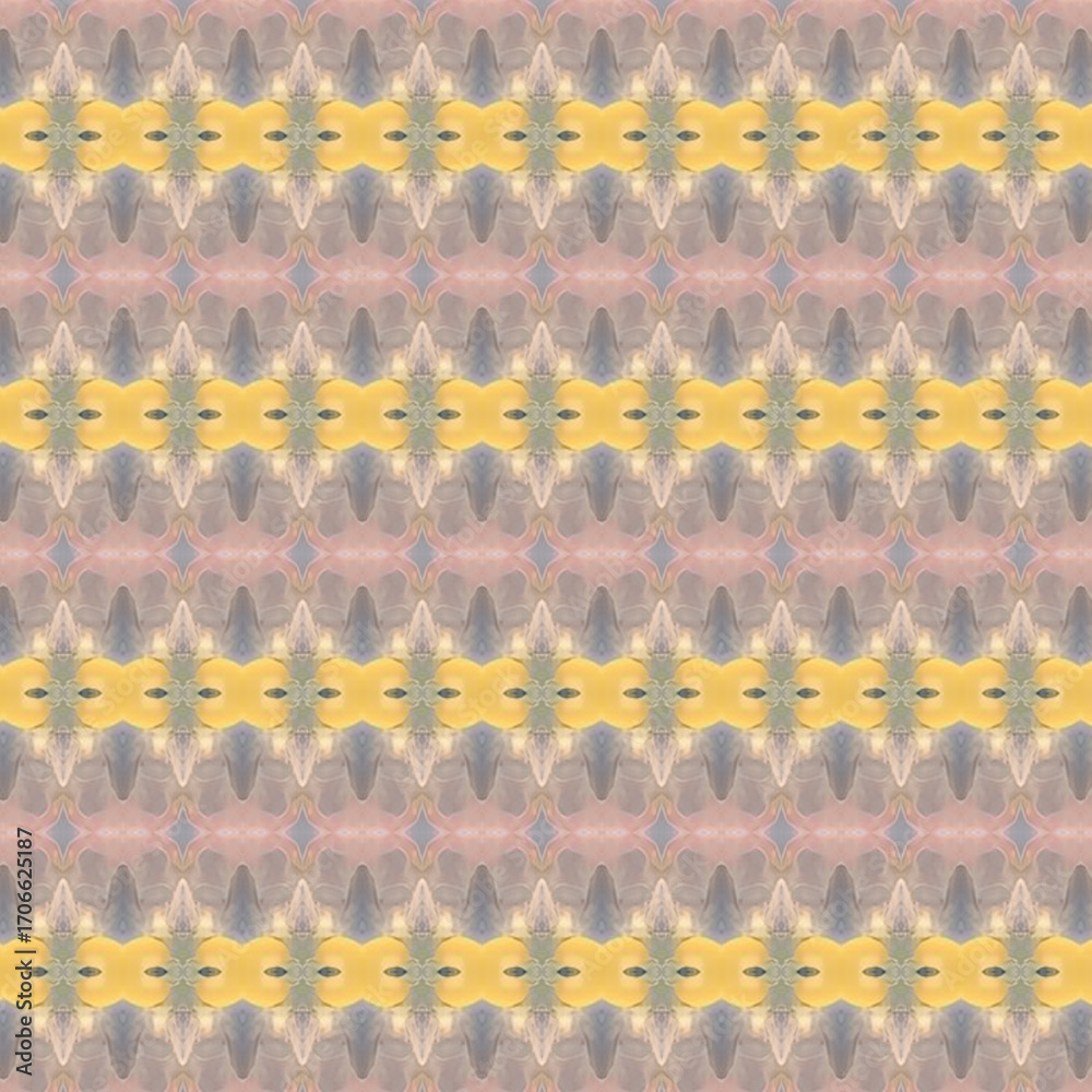 Fototapeta premium Soft pastel kaleidoscope pattern with symmetry and glowing textures, ideal for backgrounds, digital art, wallpaper, or seamless decorative surface design.