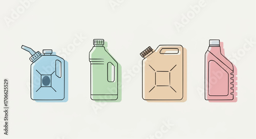 Illustration of fuel cans gas cans and oil cans for gasoline diesel and motor oil storage and transport vector