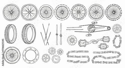 Explore bicycle parts vector illustration for bike maintenance and repair cycling components and wheels design 100 vector