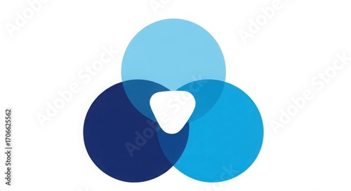 Obraz na plátně Three overlapping circles in shades of blue with a white triangle in the center