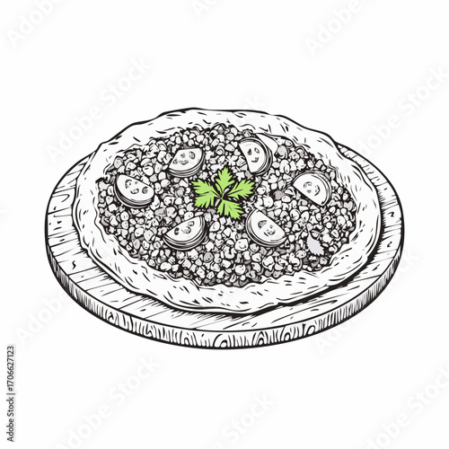 Lahmacun Turkish flatbread with minced meat and vegetables