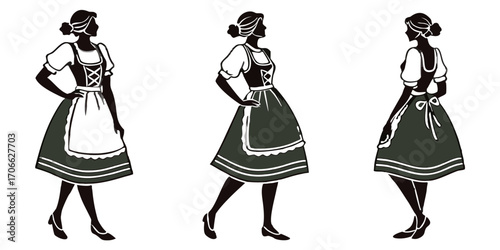 Bavarian Women in Dirndl Silhouettes PNG Set Isolated on Transparent Background