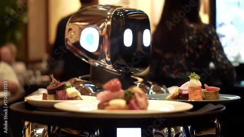 Robot waiter serving food.