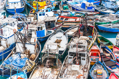 Wallpaper Mural Colorful wooden fishing boats are tightly moored together in Callao, Peru.  Torontodigital.ca