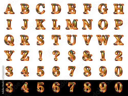 アルファベット、明朝、影4、9オレンジ