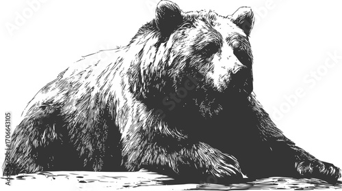 Bear sketch hand drawn style resting on ground detailed fur illustration — stock vector