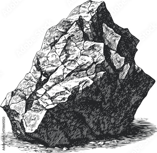 Rock boulder sketch, hand drawn rugged stone with textured surface — stock vector