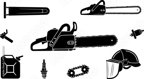Chainsaw set silhouette vector illustration