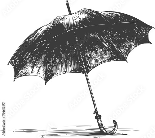Umbrella sketch hand drawn classic canopy with curved handle detailed shading — stock vector